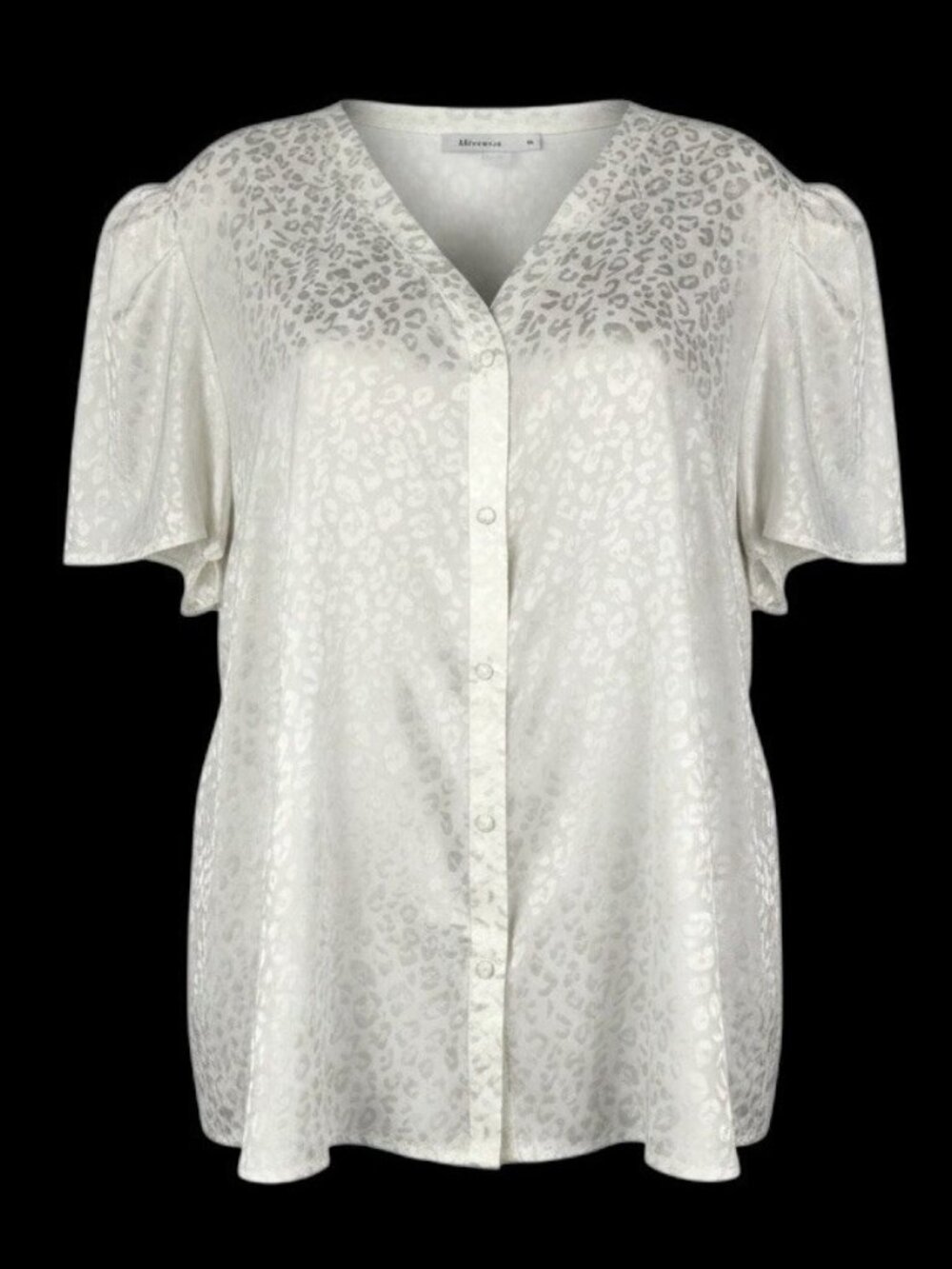 Ophelia Roe Top Size 2X Cream Satin Leopard Print Blouse V-Neck Button Front SS